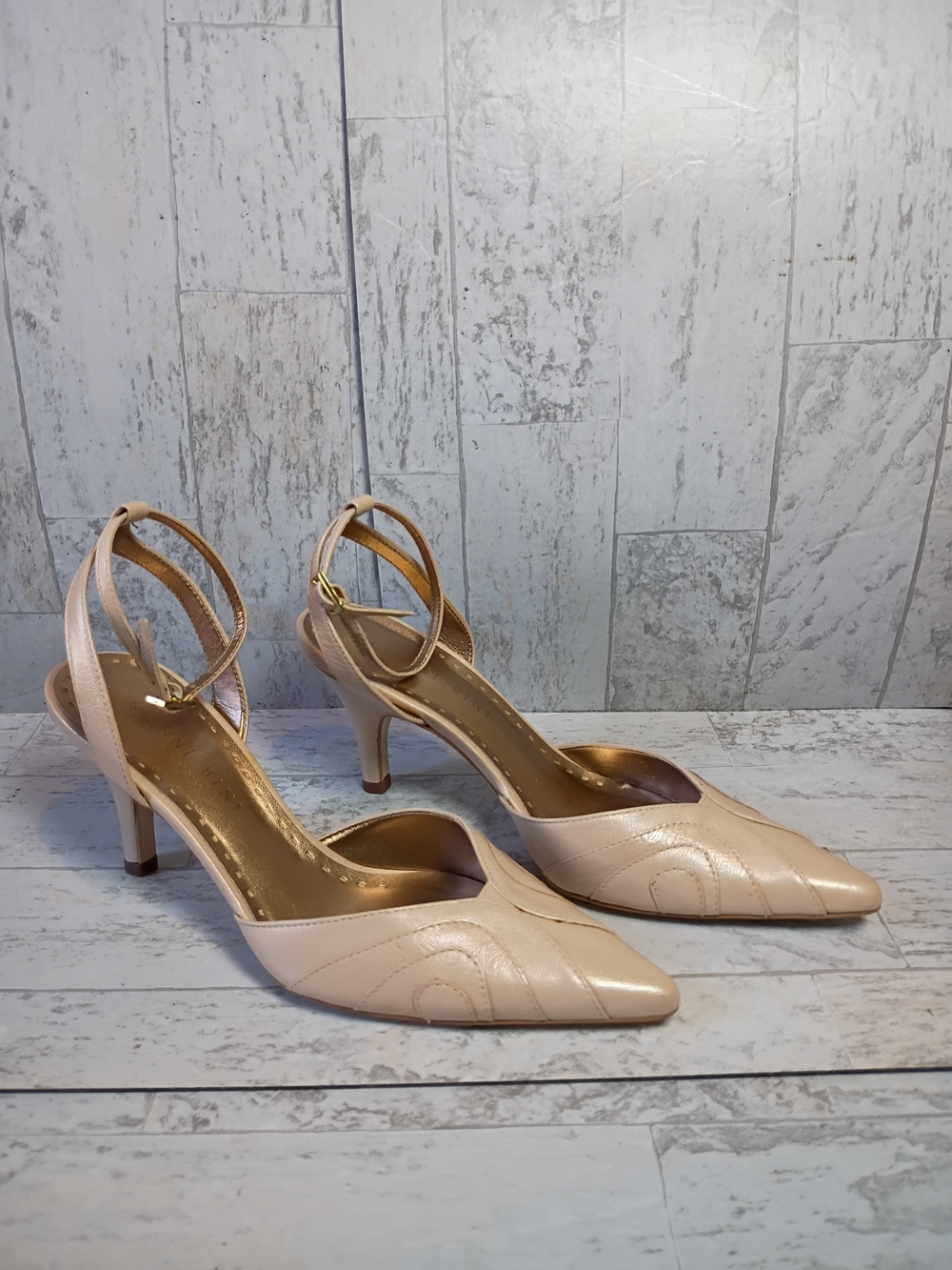 Fairycore Romantic Nude Pointed-Toe Ankle Strap Heels Sz 8.5M